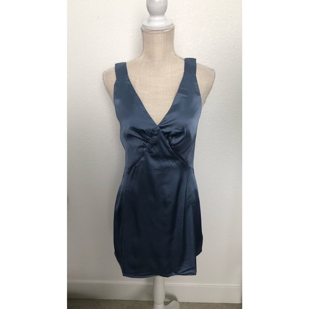 Commense Blue Satin Mini Slip Dress - M